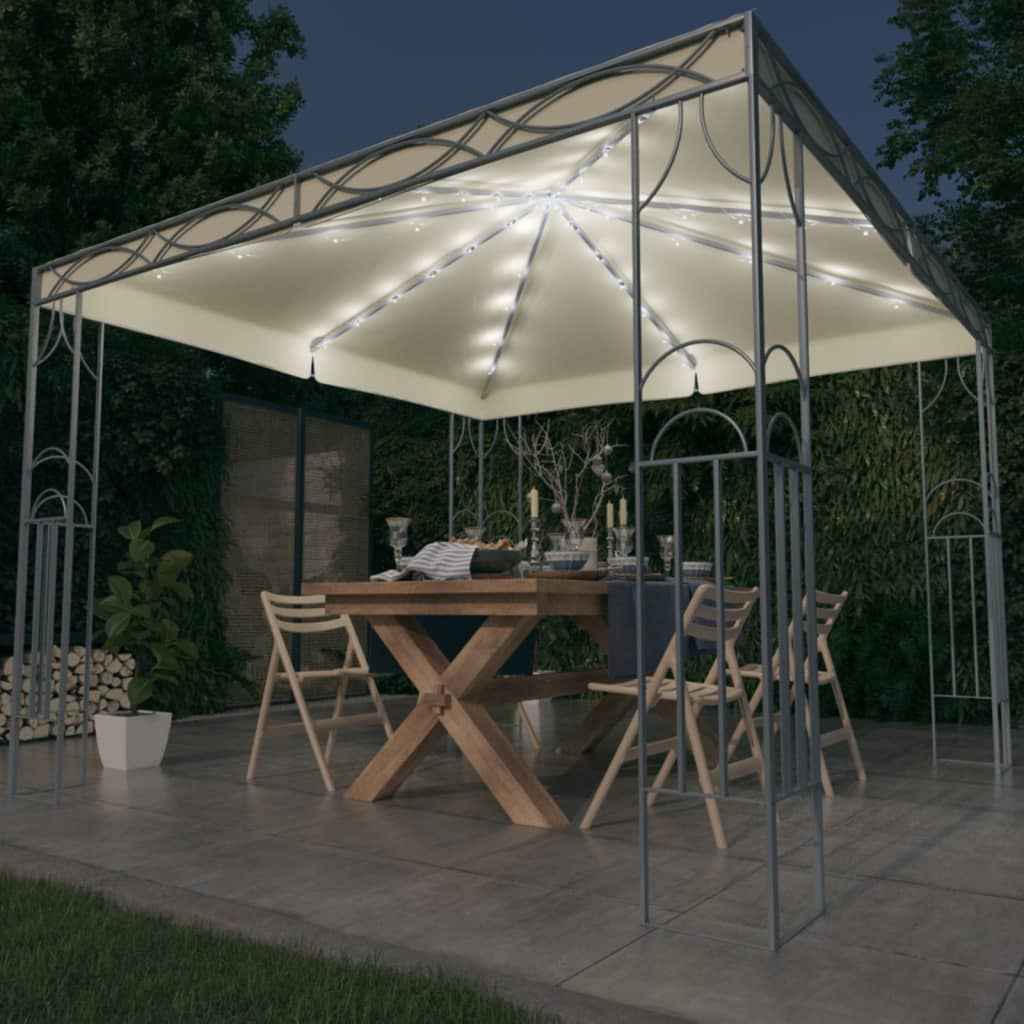 vidaXL Gazebo com cordões de luzes LED 300x300 cm cor creme